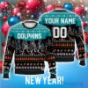 Custom Name And Number Dolphins Walking Ugly Christmas Sweater Christmas Gift For Fans