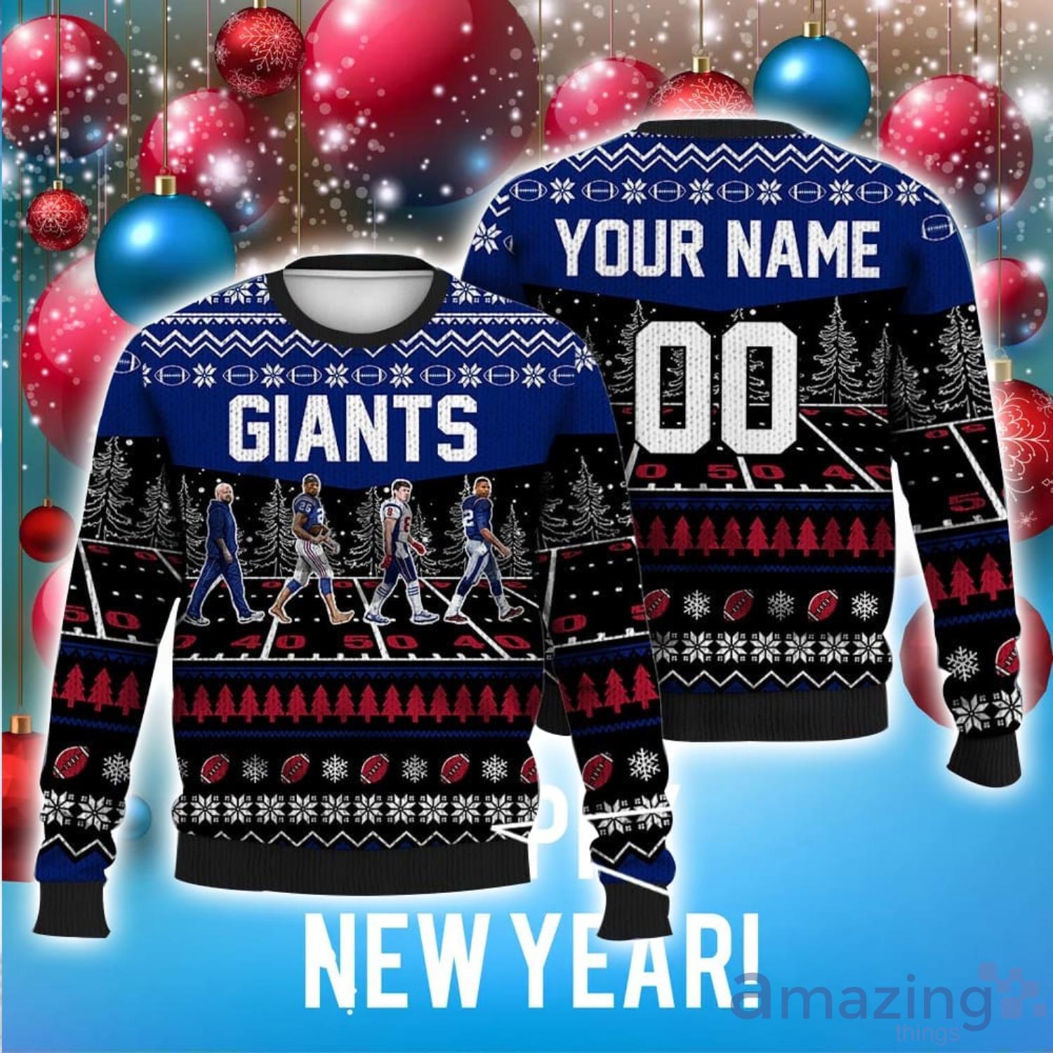 Custom Name And Number Giants Walking Ugly Christmas Sweater Christmas Gift For Fans image Custom Name And Number Giants Walking Ugly Christmas Sweater Christmas Gift For Fans Product Photo 1