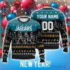 Custom Name And Number Jaguars Dolphins Walking Ugly Christmas Sweater Christmas Gift For Fans