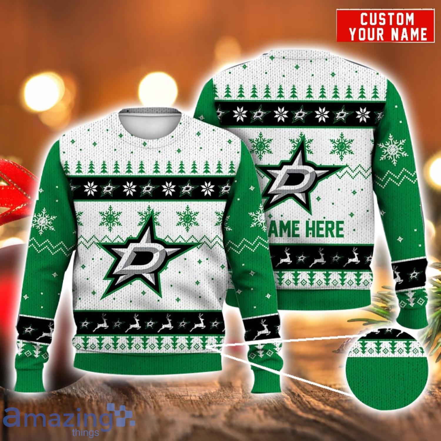 Custom Name Dallas Stars Ice Hockey Ugly Christmas Sweater Funny Christmas Sweater image Custom Name Dallas Stars Ice Hockey Ugly Christmas Sweater Funny Christmas Sweater Product Photo 1