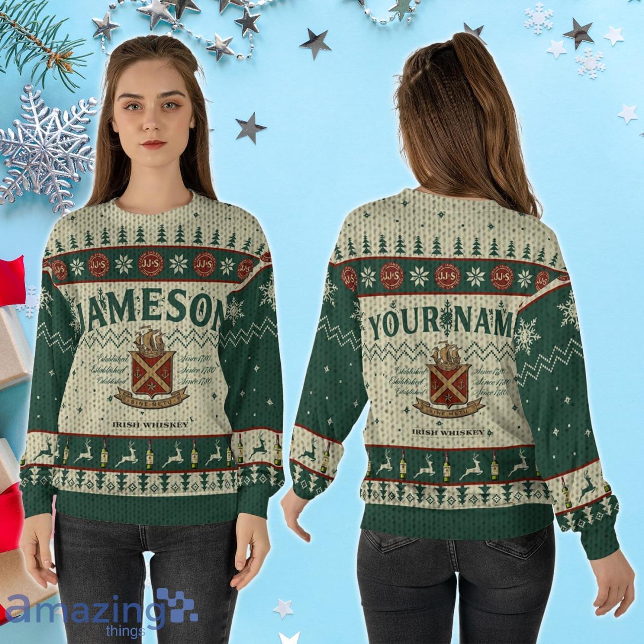 Custom Name Jameson Whiskey Christmas Sweater image Custom Name Jameson Whiskey Christmas Sweater Product Photo 2