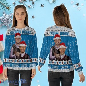Custom Name Jared Goff Amon Ra St. Brown Detroit Football Christmas Sweater image Custom Name Jared Goff Amon-Ra St. Brown Detroit Football Christmas Sweater Product Photo 2