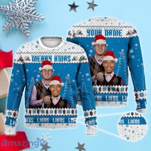 Custom Name Jared Goff Amon-Ra St. Brown Detroit Football Christmas Sweater Product Photo 1