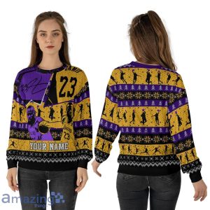 Custom Name LeBron James Los Angeles Basketball Ugly Christmas 3D Sweater Product Photo 2
