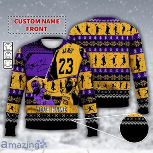 Custom Name LeBron James Los Angeles Basketball Ugly Christmas 3D Sweater Product Photo 1