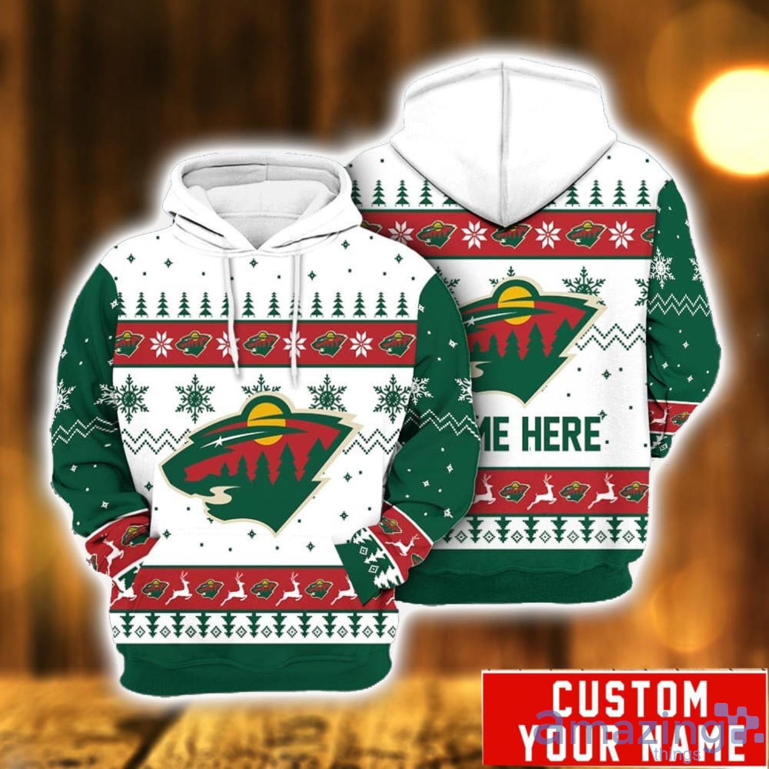 Custom Name Minnesota Wild Ice Hockey Funny Christmas Hoodie For