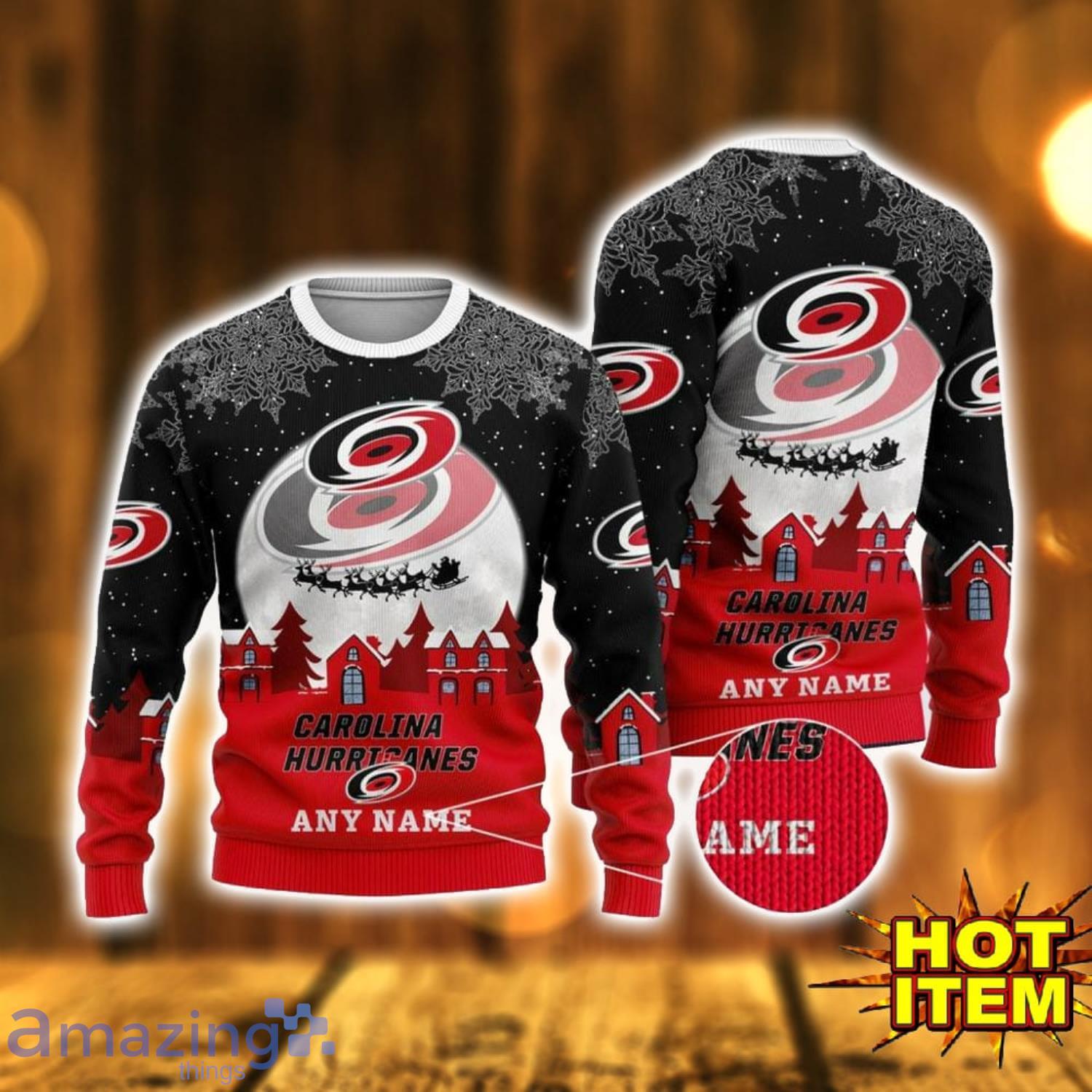 Custom Name NHL Carolina Hurricanes 3D Sweater Christmas Holiday Gift Product Photo 1