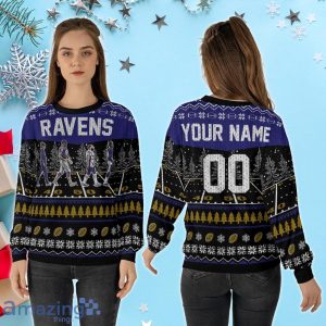 Custom Number & Name Baltimore Ravens Walking Abbey Road Christmas Sweater Harbaugh, Lamar Jackson, Odell Beckham Jr Product Photo 2