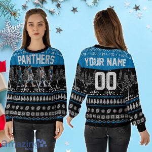 Custom Number & Name Carolina Panthers Walking Abbey Road Christmas Sweater Frank Reich, Bryce Young, Adam Thielen, Dalton Product Photo 2