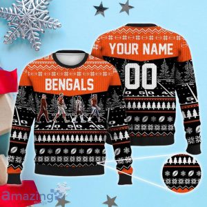 Custom Number & Name Cincinnati Bengals Walking Abbey Road Christmas Sweater Taylor, Joe Burrow, Ja'Marr Chase, Higgins Product Photo 1