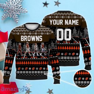 Custom Number & Name Cleveland Browns Walking Abbey Road Christmas Sweater Stefanski, Watson, Kareem Hunt, Myles Garrett Product Photo 1