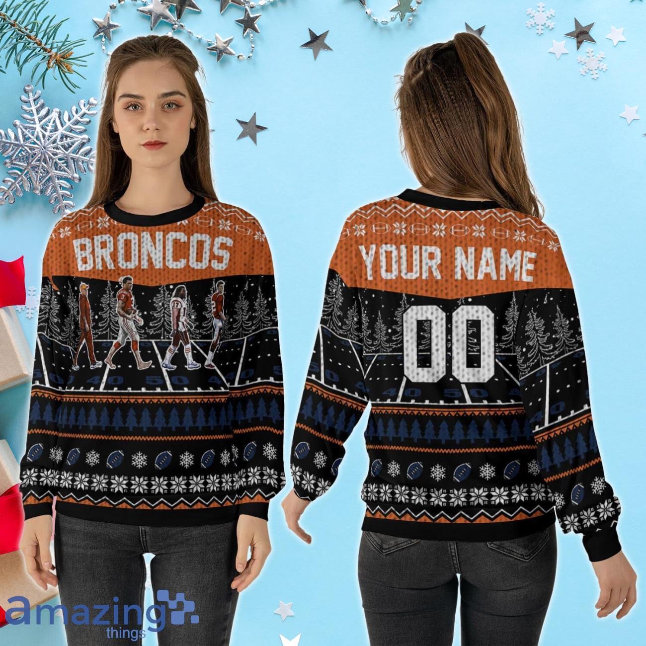 Custom Number & Name Denver Broncos Walking Abbey Road Christmas Sweater Payton, Russell Wilson, Jeudy, Jarrett Stidham image Custom Number & Name Denver Broncos Walking Abbey Road Christmas Sweater Payton, Russell Wilson, Jeudy, Jarrett Stidham Product Photo 2