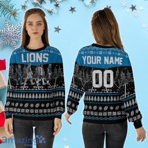 Custom Number & Name Detroit Lions Walking Abbey Road Christmas Sweater Dan Campbell, Jared Goff, Gibbs, Montgomery Product Photo 2
