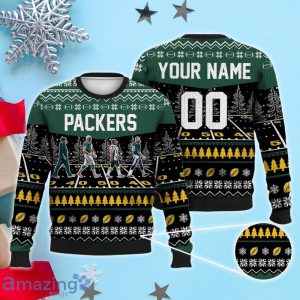 Custom Number & Name Green Bay Packers Walking Abbey Road Christmas Sweater LaFleur, Clifford, Aaron Jones, Watson Product Photo 1