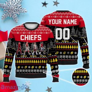 Custom Number & Name Kansas City Chiefs Walking Abbey Road Christmas Sweater Reid, Travis Kelce, Patrick Mahomes, Jones Product Photo 1