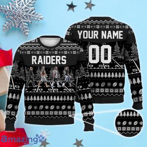 Custom Number & Name Las Vegas Raiders Walking Abbey Road Christmas Sweater McDaniels, Garoppolo, Adams, Josh Jacobs Product Photo 1