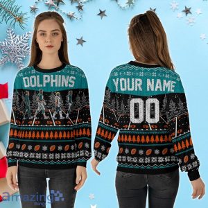 Custom Number & Name Miami Dolphins Walking Abbey Road Christmas Sweater McDaniel, Tagovailoa, Tyreek Hill, De’Von Achane Product Photo 2