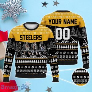 Custom Number & Name Pittsburgh Steelers Walking Abbey Road Christmas Sweater Tomlin, Pickett, T. J. Watt, George Pickens Product Photo 1