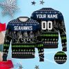 Custom Number & Name Seattle Seahawks Walking Abbey Road Christmas Sweater Carroll, Geno Smith, DK Metcalf, Smith-Njigba