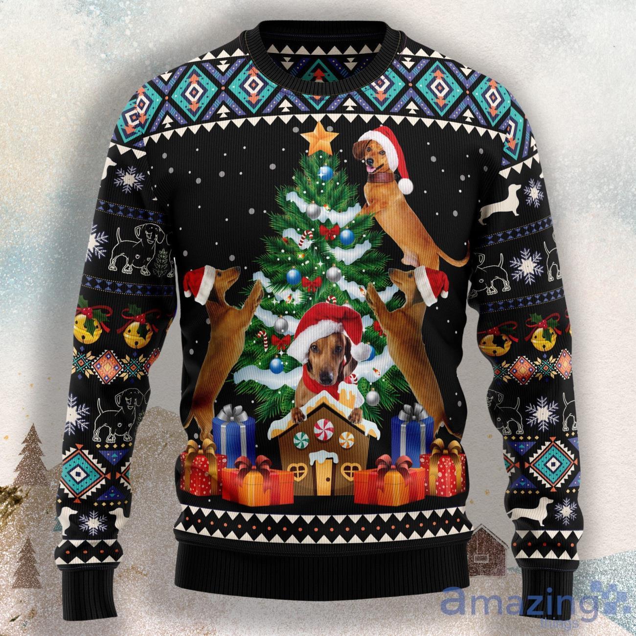 Dachshund Group Christmas Tree Ugly Christmas Sweater For Men & Women image Dachshund Group Christmas Tree Ugly Christmas Sweater For Men & Women Product Photo 1