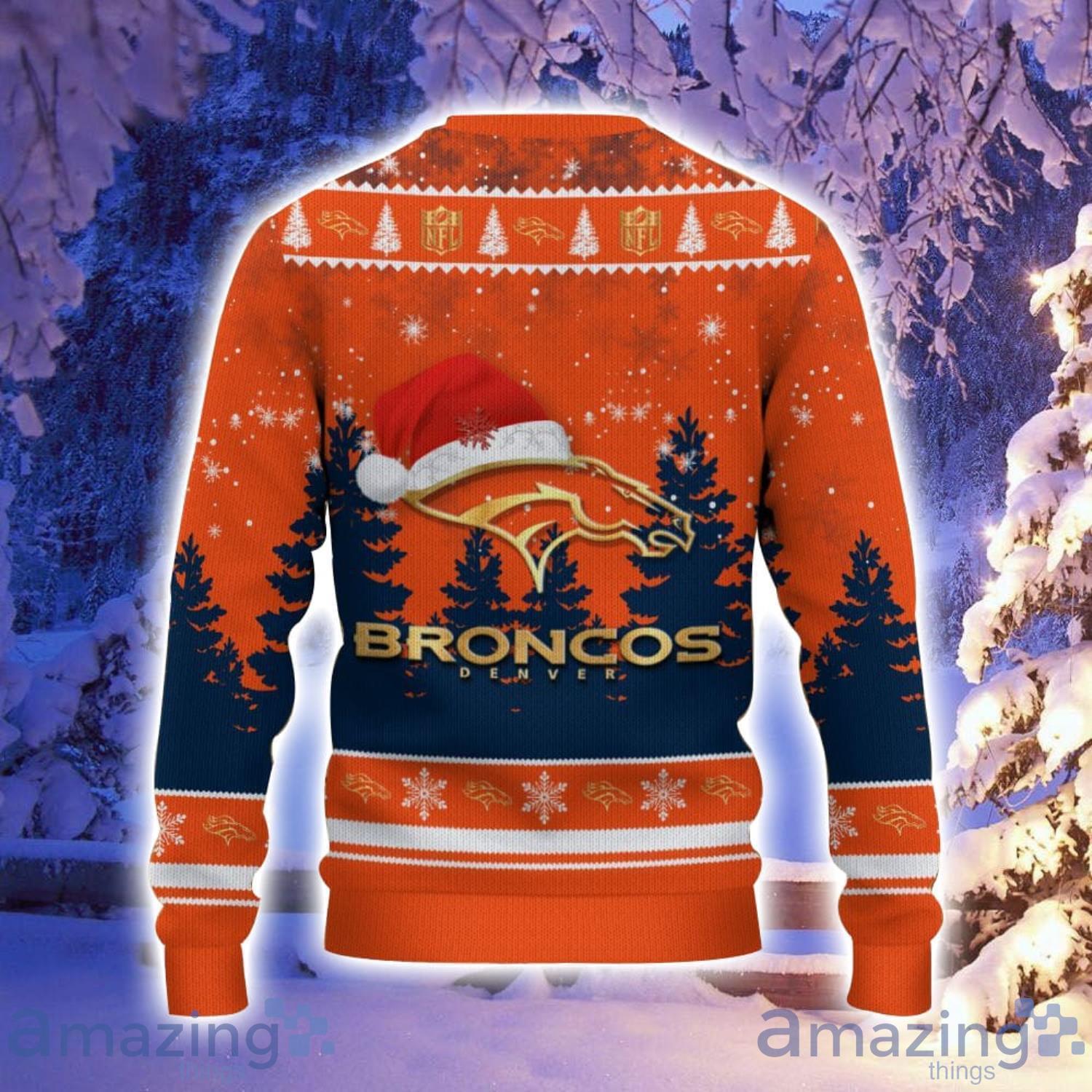 Denver Broncos Santa Hat Pattern Ugly Christmas Sweater For Men And Women image Denver Broncos Santa Hat Pattern Ugly Christmas Sweater For Men And Women Product Photo 3