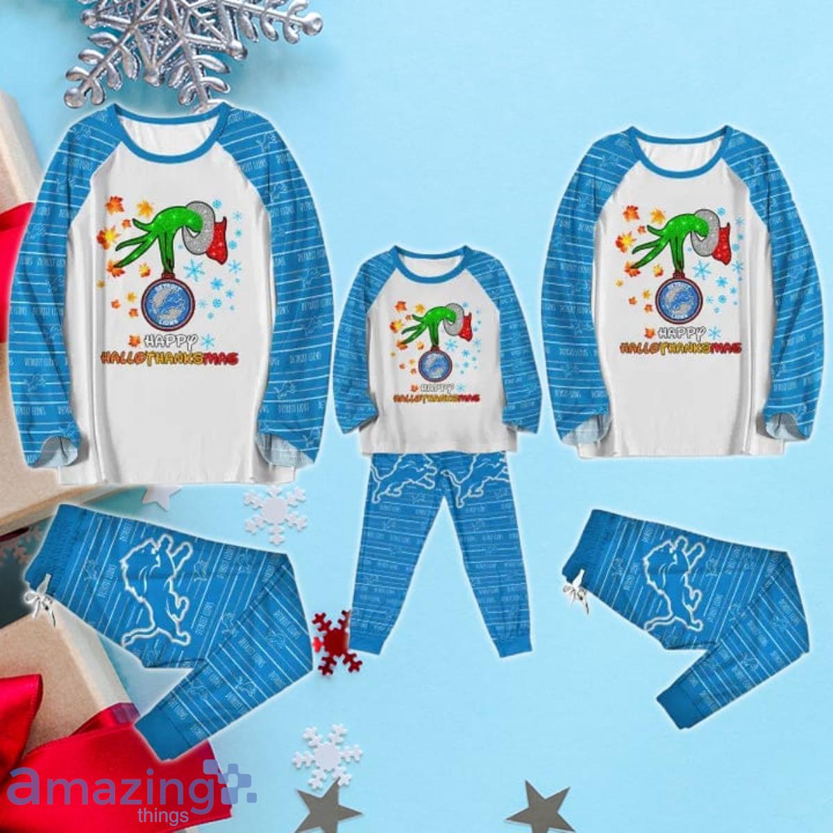 Detroit Lions Pajamas Set Custom Name Grinch Christmas Pajama Set