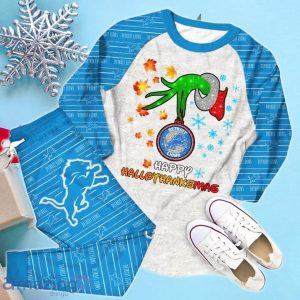 Detroit Lions Happy HalloThankmas Grinch Pajamas Set Product Photo 3