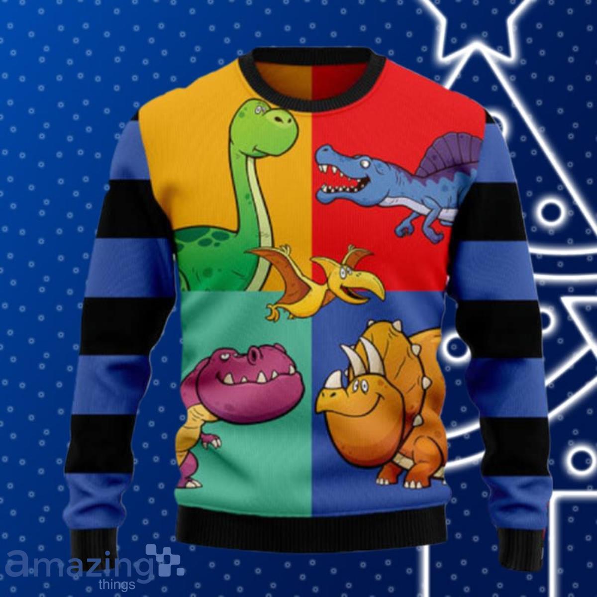 Dinosaur Color Ugly Christmas Sweaters Style Gift For Men And Women image Dinosaur Color Ugly Christmas Sweaters Style Gift For Men And Women Product Photo 1