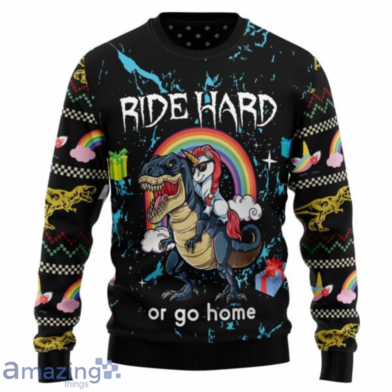 Dinosaur Unicorn Ride Hard, Ugly Christmas Sweatshirt image Dinosaur Unicorn Ride Hard, Ugly Christmas Sweatshirt Product Photo 1