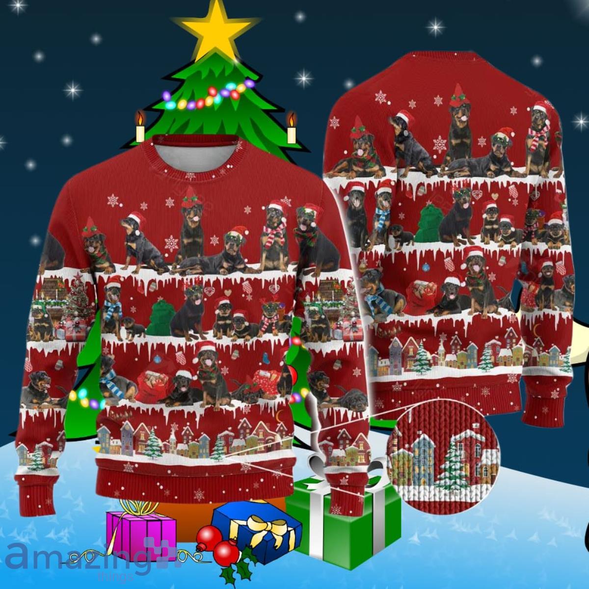 Dog Ugly Christmas Sweater Style Gift For Men And Women Rottweiler Lover Gifts image Dog Ugly Christmas Sweater Style Gift For Men And Women Rottweiler Lover Gifts Product Photo 1