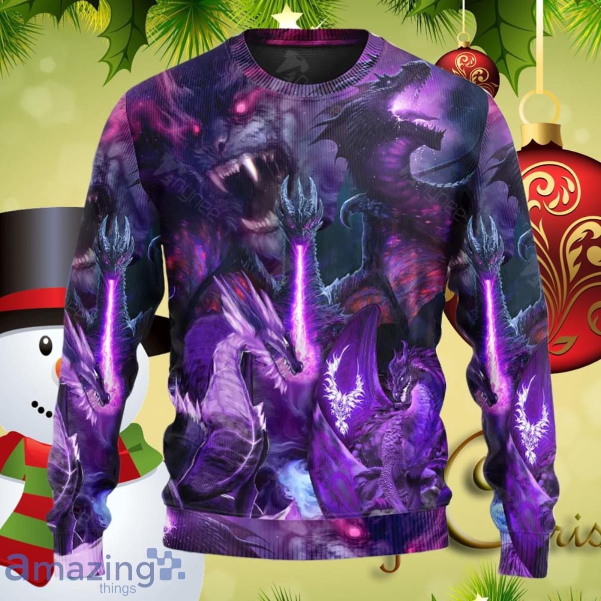 Dragon Dark Purple Lightning Art Style Ugly Christmas Sweater Best Gifts For Men And Women Product Photo 1