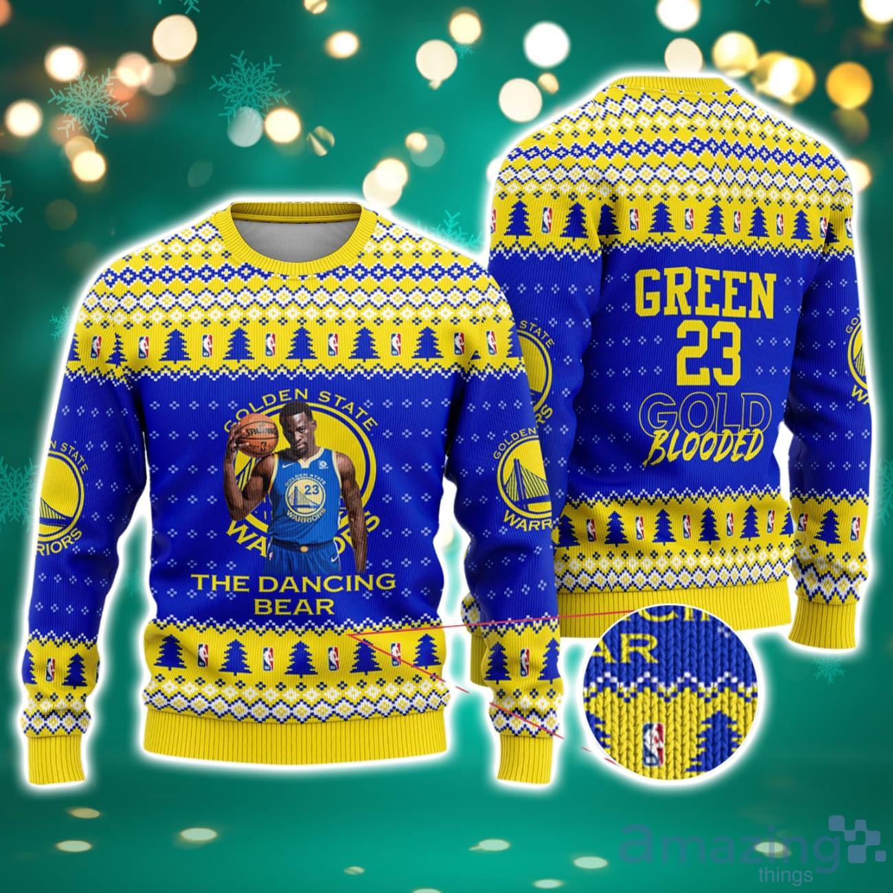 Draymond Green Golden States Warriors NBA Gold Blooded Christmas Ugly Sweater image Draymond Green Golden States Warriors NBA Gold Blooded Christmas Ugly Sweater Product Photo 1