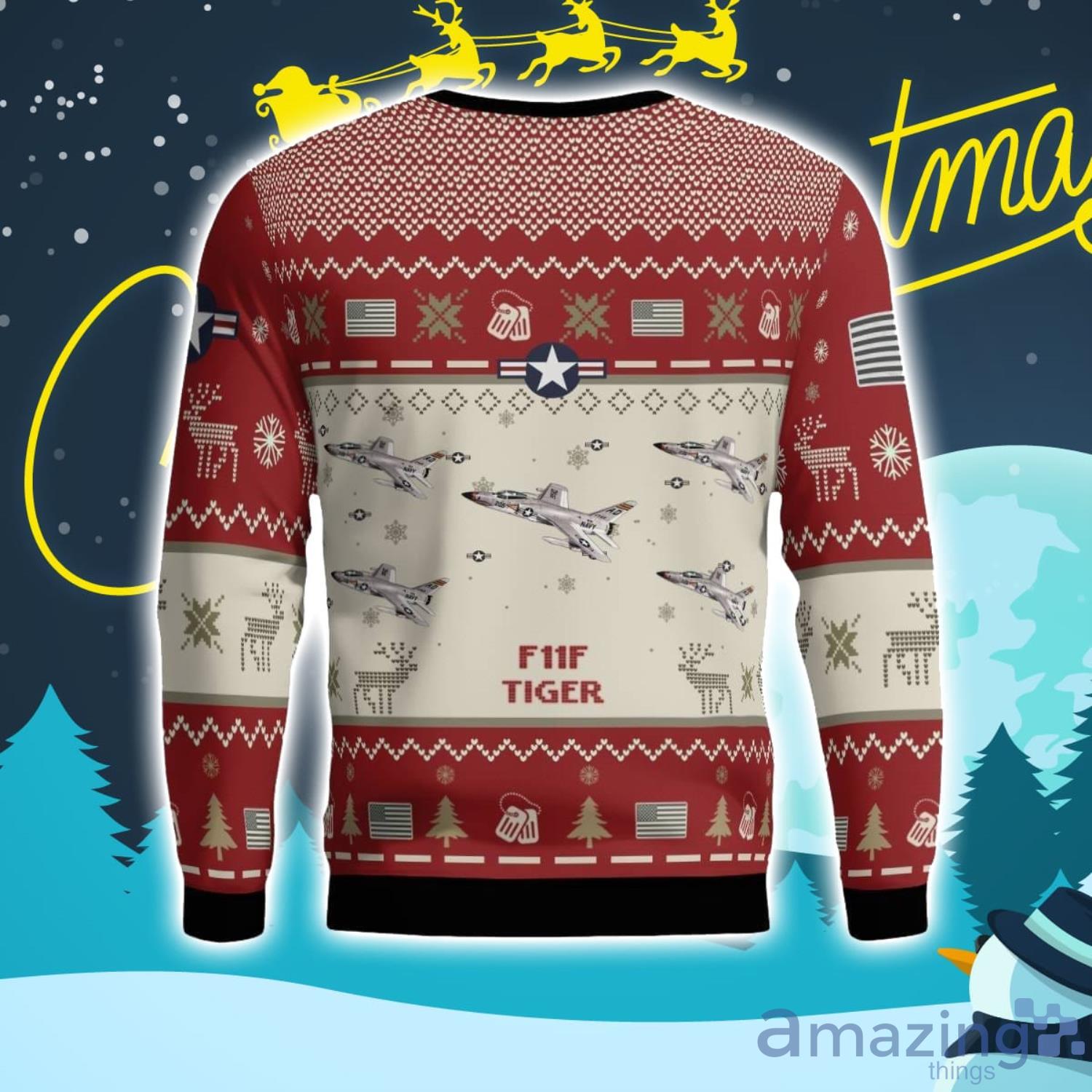 F11F Tiger Aircraft Ugly Christmas Sweater Christmas Gift Veteran 3D Sweater image F11F Tiger Aircraft Ugly Christmas Sweater Christmas Gift Veteran 3D Sweater Product Photo 3