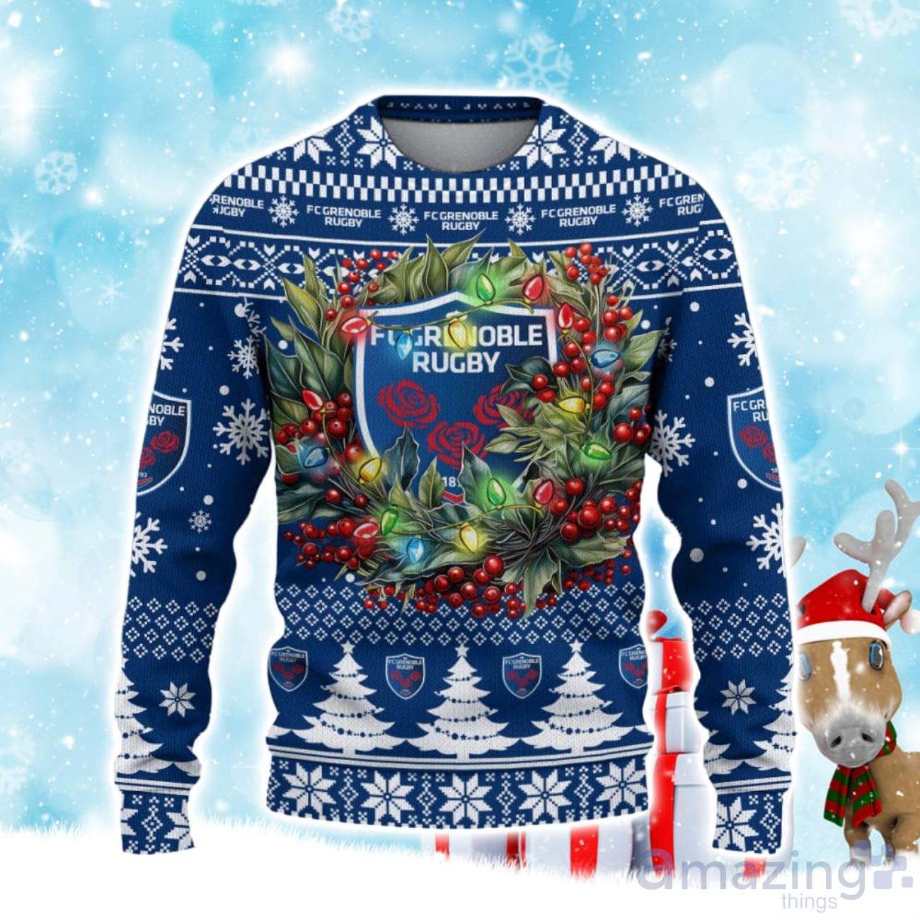 FC Grenoble Rugby Ugly Christmas Sweater Gift Ideas For Fans image FC Grenoble Rugby Ugly Christmas Sweater Gift Ideas For Fans Product Photo 2