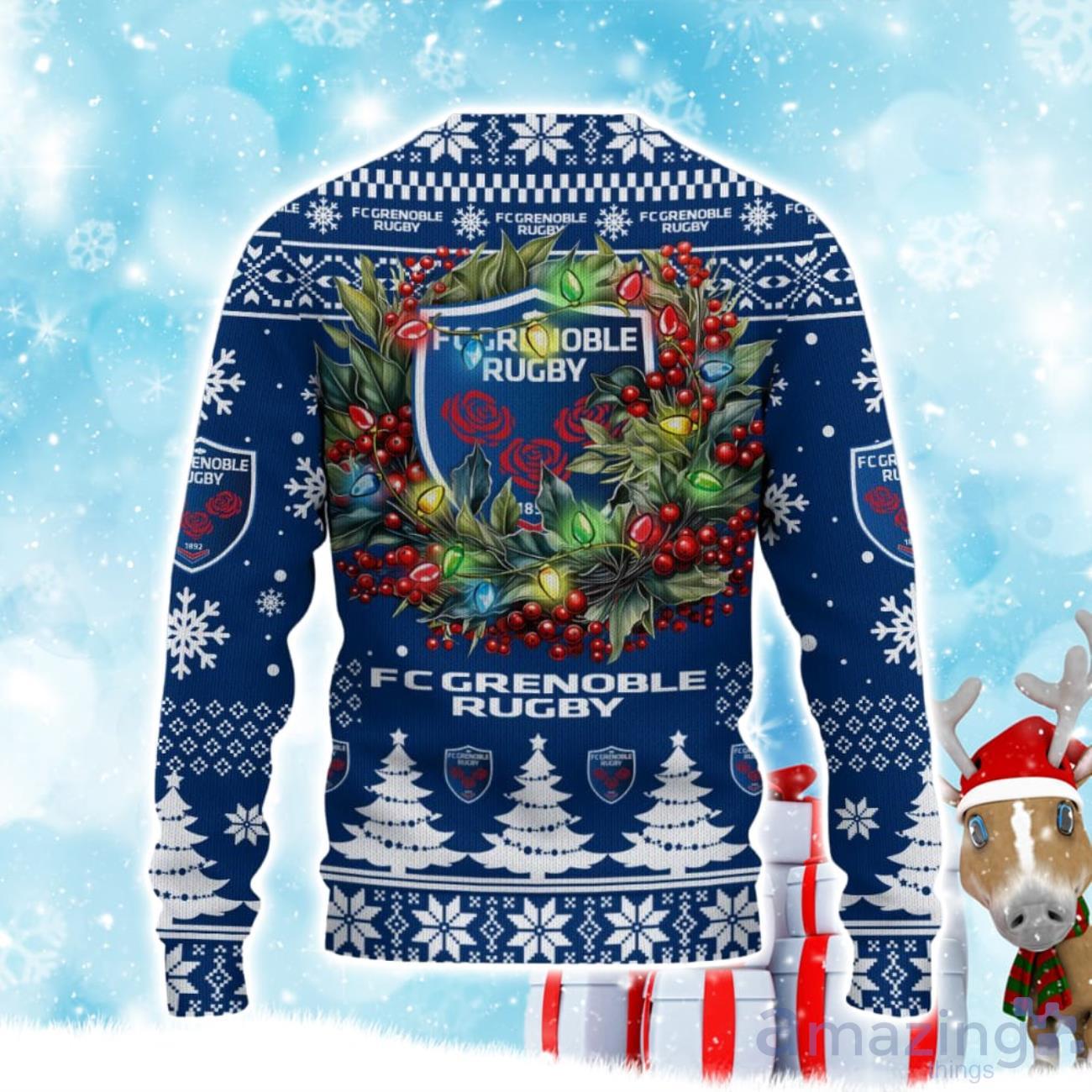 FC Grenoble Rugby Ugly Christmas Sweater Gift Ideas For Fans image FC Grenoble Rugby Ugly Christmas Sweater Gift Ideas For Fans Product Photo 3