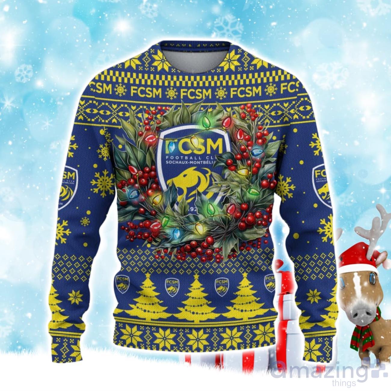 FC Sochaux Montbeliard Ugly Christmas Sweater Gift Ideas For Fans image FC Sochaux-Montbeliard Ugly Christmas Sweater Gift Ideas For Fans Product Photo 2