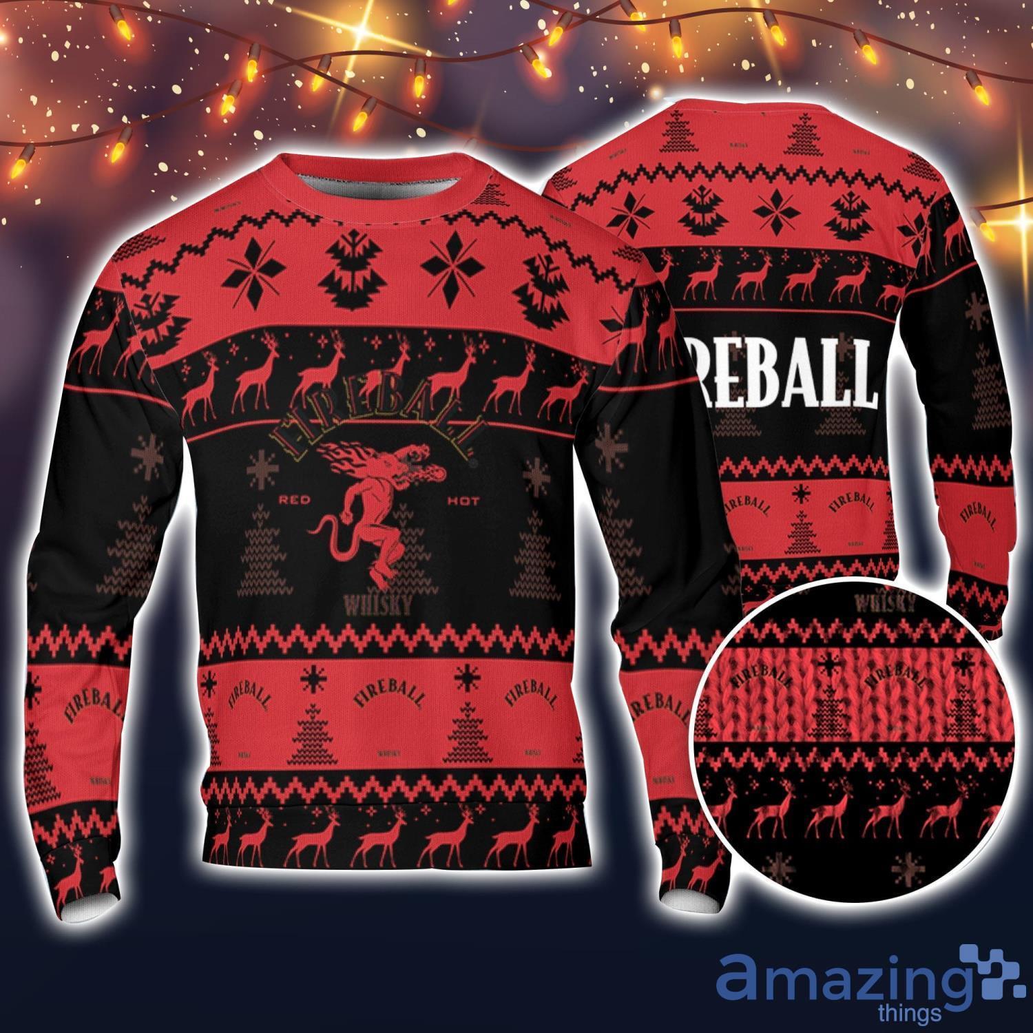 FireBall Ugly Christmas Sweater Pine Trees Reindeer Pattern Beer Loves FireBall ugly sweater image FireBall Ugly Christmas Sweater Pine Trees Reindeer Pattern Beer Loves FireBall ugly sweater Product Photo 1