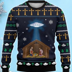 Fun Spaceship Jesus 3D Ugly Christmas Sweater, Xmas Gift For Everyone Product Photo 1