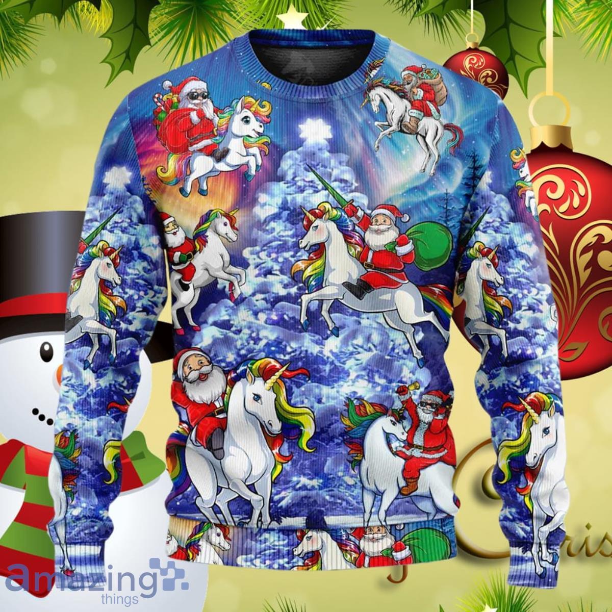 Ugly christmas sweater deals santa riding a unicorn