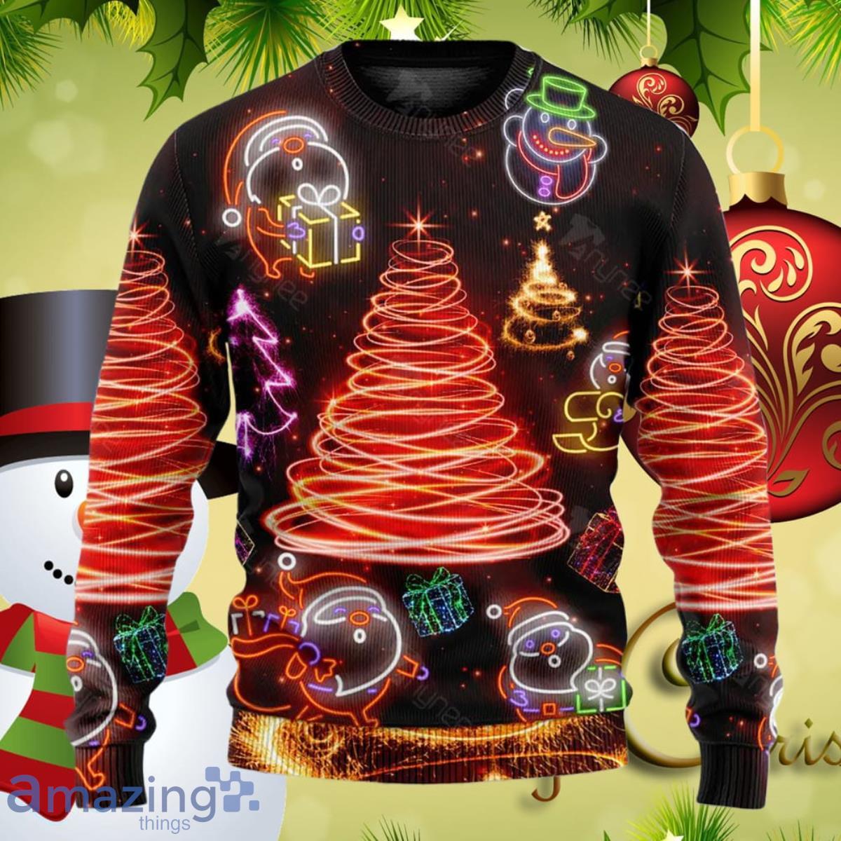 Funny Santa Claus Tree Red Neon Light Style Ugly Christmas Sweater Best Gifts For Men And Women Product Photo 1