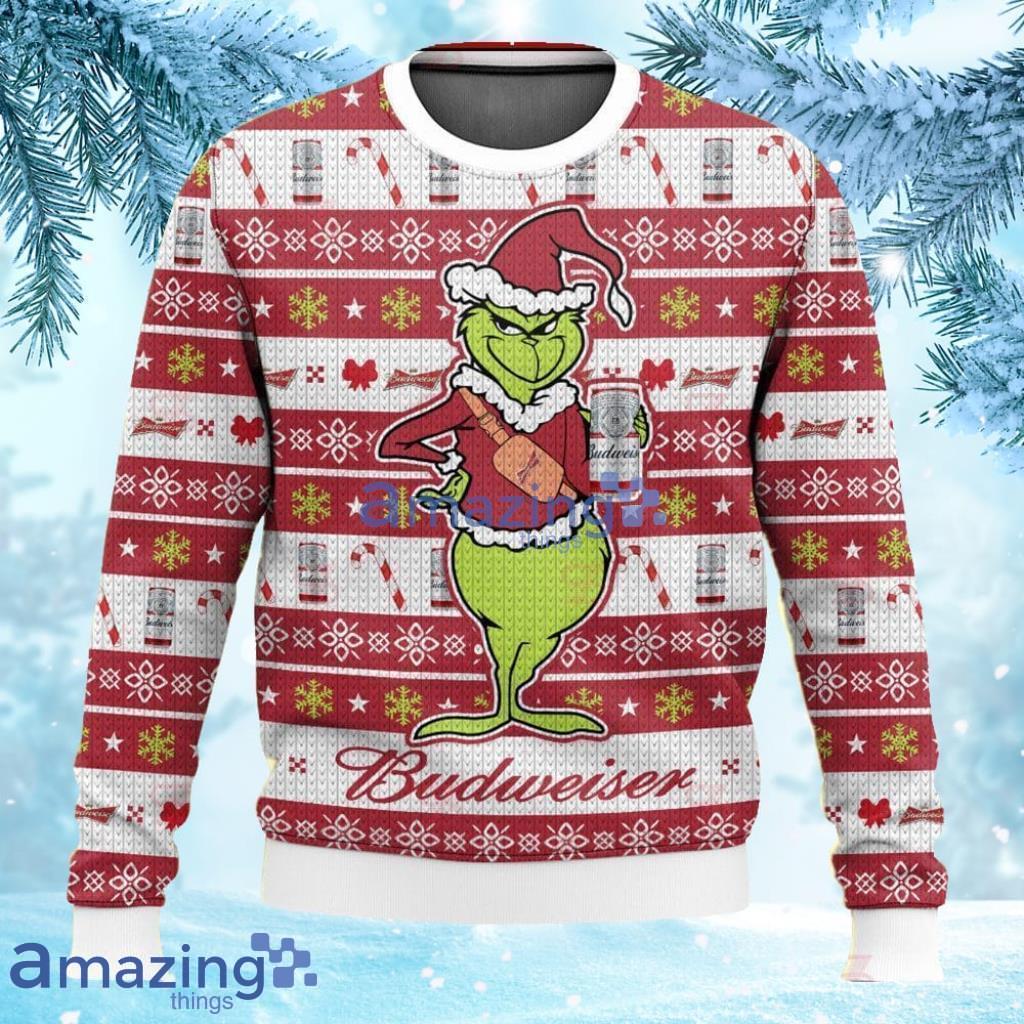Budweiser Grinch Christmas Ugly Sweater Christmas Gift For Men And Women image Budweiser Grinch Christmas Ugly Sweater Christmas Gift For Men And Women Product Photo 1