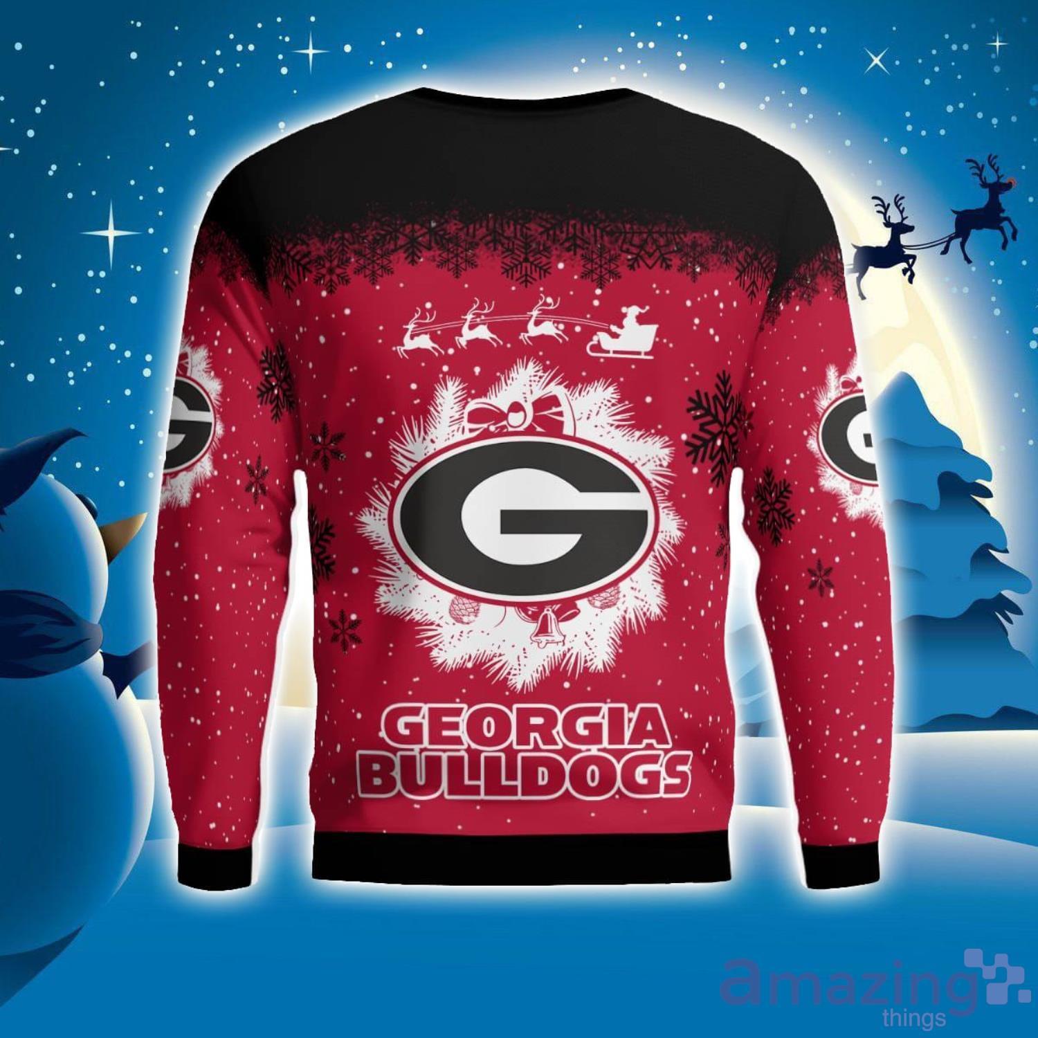Georgia Bulldods Santa sleigh driving reindeer Pattern Ugly Christmas Sweater image Georgia Bulldods Santa sleigh driving reindeer Pattern Ugly Christmas Sweater Product Photo 2