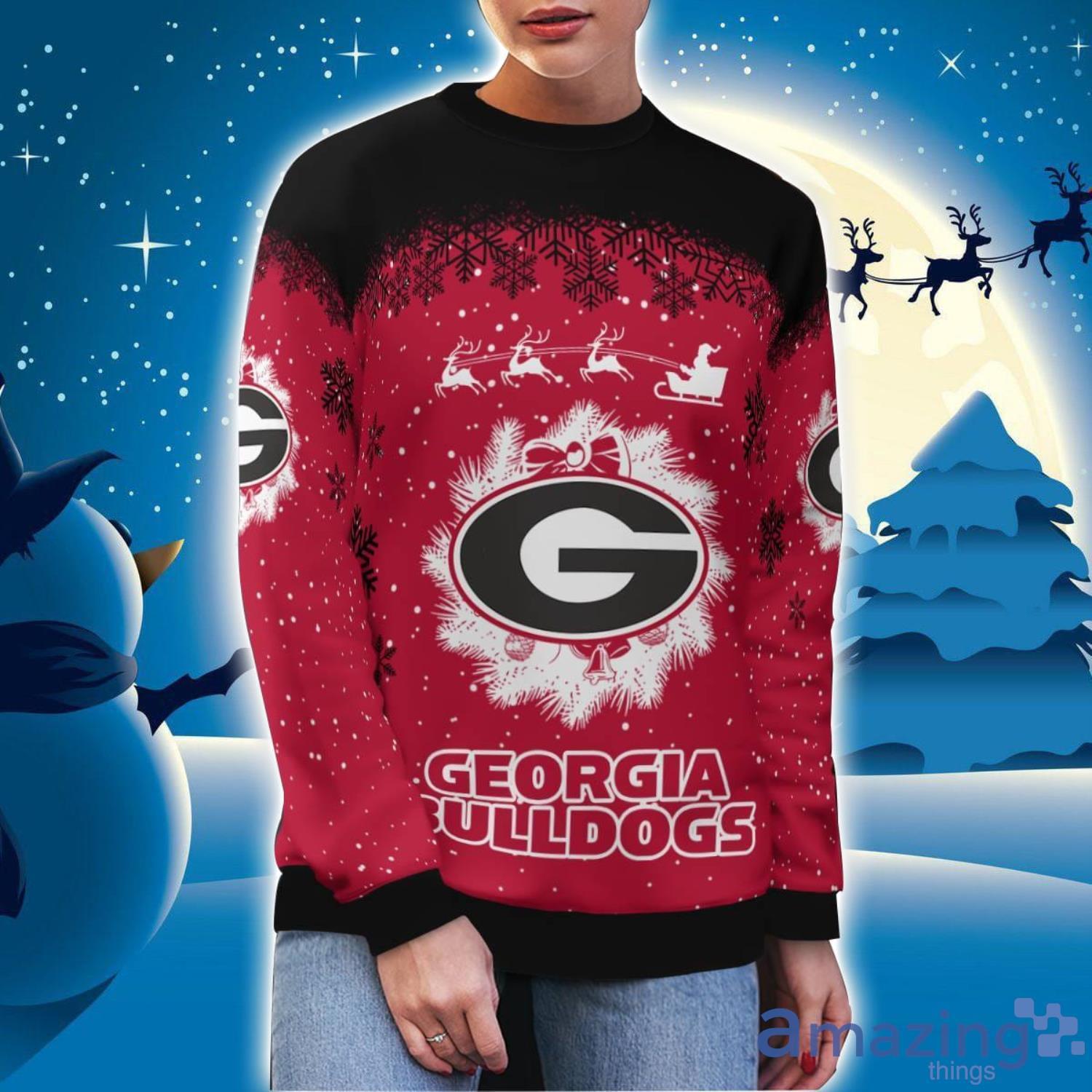 Georgia Bulldods Santa sleigh driving reindeer Pattern Ugly Christmas Sweater image Georgia Bulldods Santa sleigh driving reindeer Pattern Ugly Christmas Sweater Product Photo 3