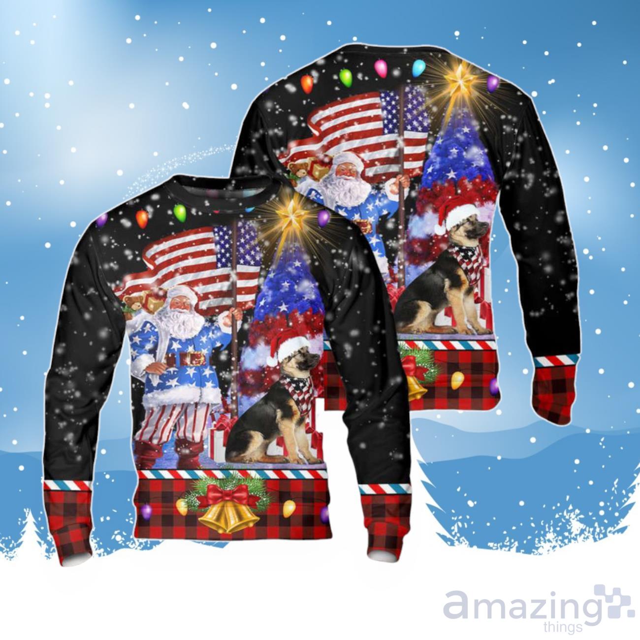 German Shepherds Merry Christmas Sweater 3D Flag Festive & Unique Holiday Apparel Product Photo 1