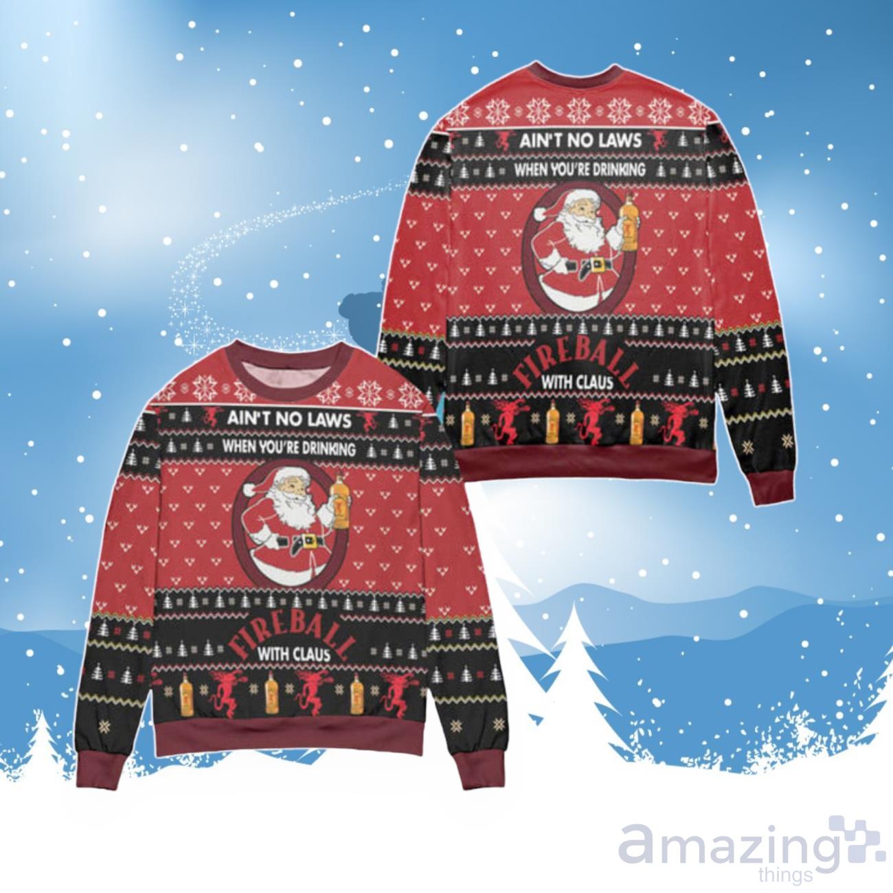 Get Festive With Santa Claus Ugly Christmas Sweater For Drinking Fireball Whisky image Get Festive With Santa Claus Ugly Christmas Sweater For Drinking Fireball Whisky Product Photo 1