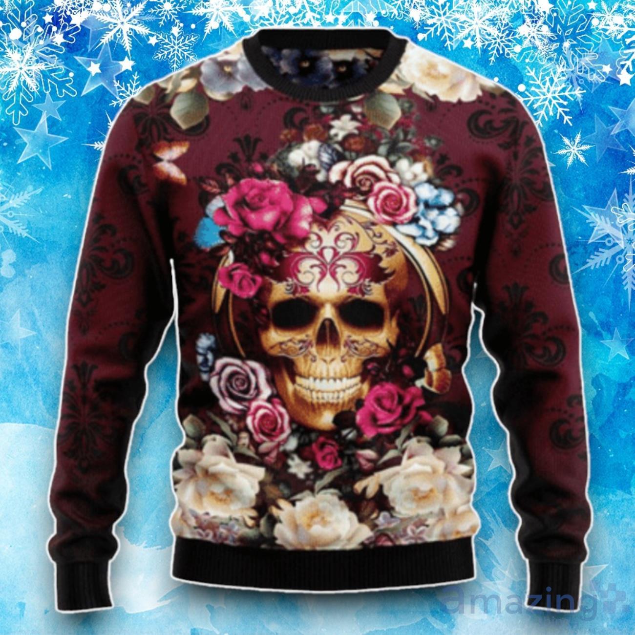 Get Festive With Skull Flower Christmas Ugly Sweater Hn161267 – Unique Holiday Attire image Get Festive With Skull Flower Christmas Ugly Sweater Hn161267 – Unique Holiday Attire Product Photo 1