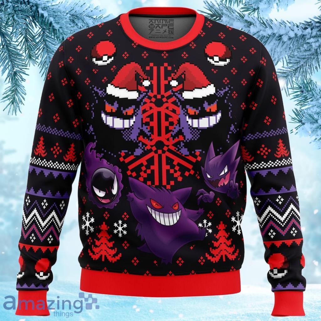 Ghosts Gengar Ghastly Pokemon Ugly Christmas Sweater Gift For Men And Women image Ghosts Gengar Ghastly Pokemon Ugly Christmas Sweater Gift For Men And Women Product Photo 1