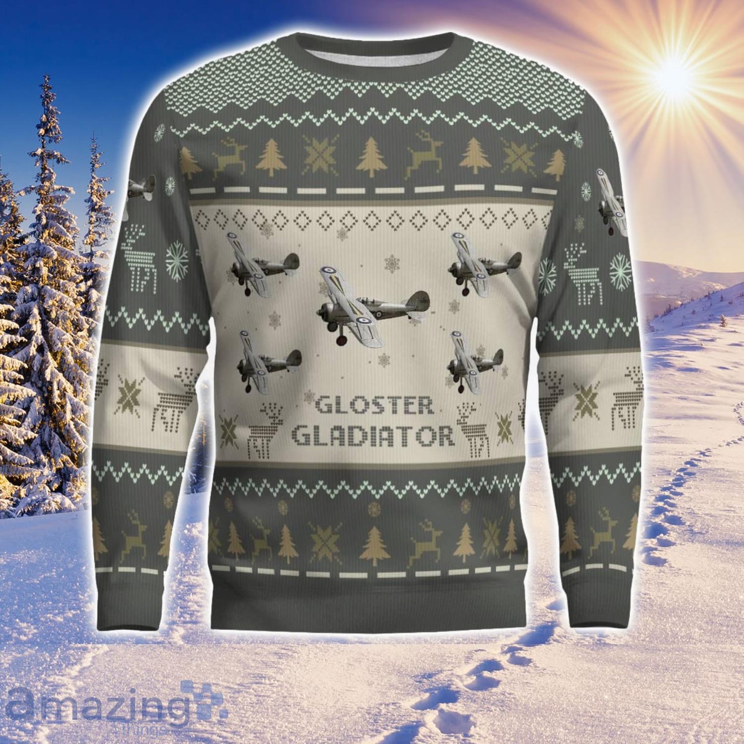 Gloster Gladiator Aircraft Ugly Christmas Sweater Aircraft Lover Gift Veteran Aircraft All Over Printed Sweater image Gloster Gladiator Aircraft Ugly Christmas Sweater Aircraft Lover Gift Veteran Aircraft All Over Printed Sweater Product Photo 2