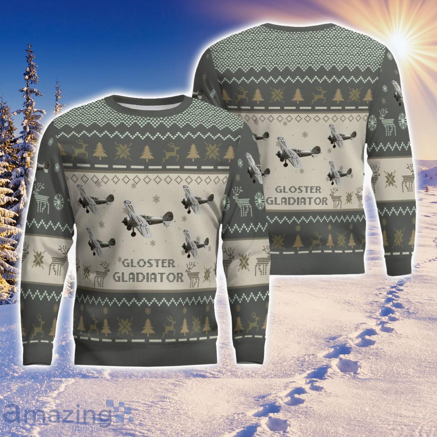 Gloster Gladiator Aircraft Ugly Christmas Sweater Aircraft Lover Gift Veteran Aircraft All Over Printed Sweater image Gloster Gladiator Aircraft Ugly Christmas Sweater Aircraft Lover Gift Veteran Aircraft All Over Printed Sweater Product Photo 1