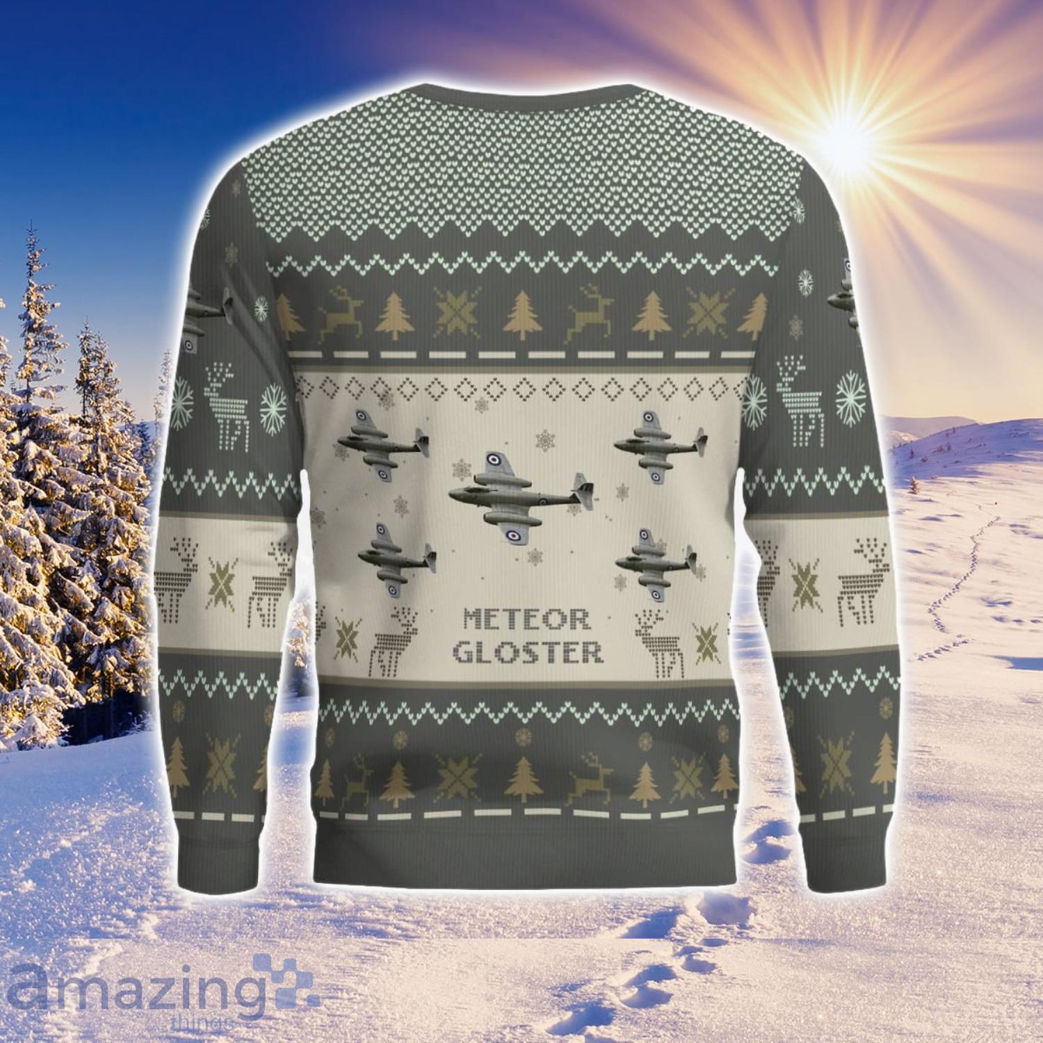 Gloster Meteor Aircraft Ugly Christmas Sweater Aircraft Lover Gift Veteran Aircraft All Over Printed Sweater image Gloster Meteor Aircraft Ugly Christmas Sweater Aircraft Lover Gift Veteran Aircraft All Over Printed Sweater Product Photo 3